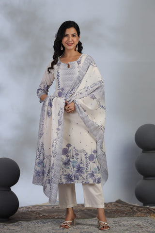 White & Purple Kurta Set