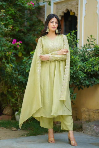 Light green tissue shimmer kurta set