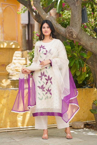 Purple & White Kurta Set