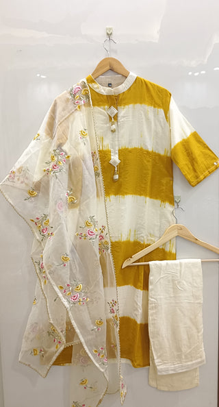 mustard offwhite muslin kurta set