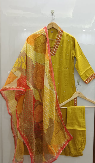 Mustard muslin kurta set