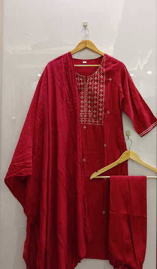 Maroon muslin kurta set