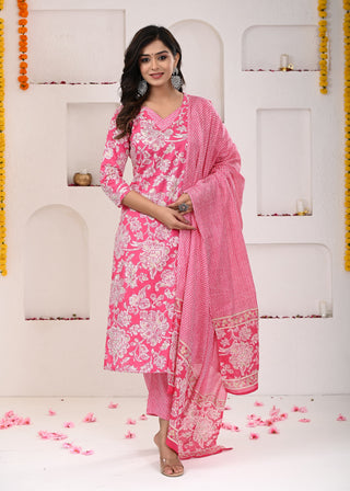 pink Cotton Kurta Set