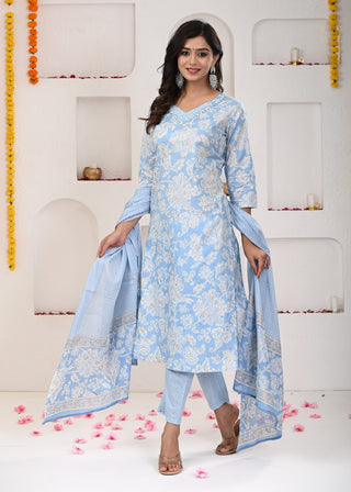 Sky Blue Cotton Kurta Set