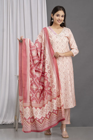 Pink Muslin Kurta Set