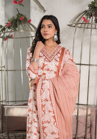 Peach cotton kurta set