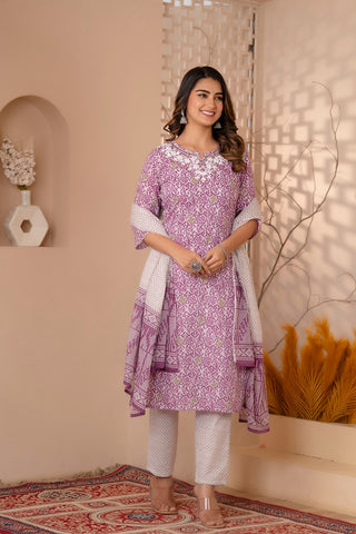 Purple cotton kurta set