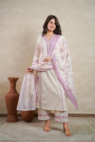 Purple & White Kurta Set